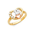 14K Tri-Color Gold Quinceañera 15 Heart Ring