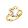 14K Tri-Color Gold Quinceañera 15 Heart Ring
