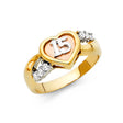 14K Tri-Color Gold Quinceañera 15 Heart Ring