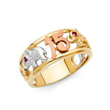 14K Tricolor Gold 15 Años Elephant Ring