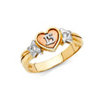 14K Tri-Color Gold Quinceañera 15 Heart & Star Ring