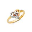 14K Tri-Color Gold Quinceañera 15 Heart Ring