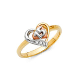14K Tri-Color Gold Quinceañera 15 Heart Ring