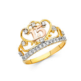 14K Tricolor Gold 15 Años Crown Ring