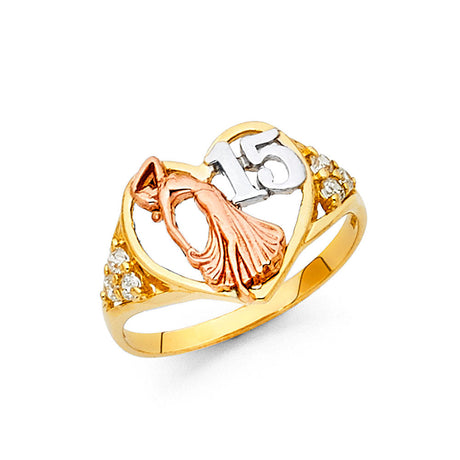 14K Tri-Color Gold Quinceañera 15 Años Doll Ring