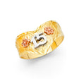 14K Tri-Color Gold Quinceañera 15 Flower Band Ring