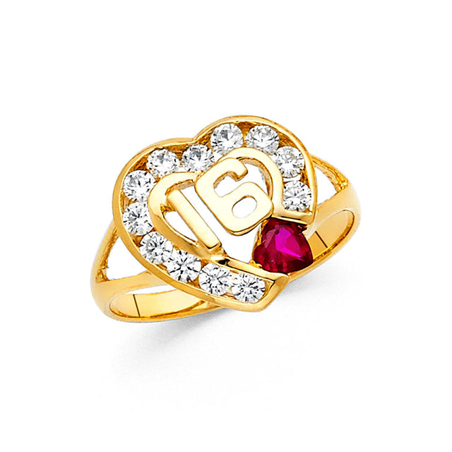 14K Yellow Gold 16 Años Heart Ring