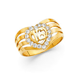 14K Yellow Gold Sweet 16 Heart Halo Ring