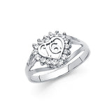 14K White Gold 16 Años Heart Ring