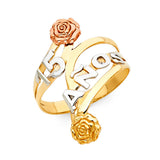14K Tri-Color Gold 15 Años Rose Bypass Ring