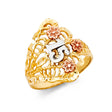 14K Tri-Color Gold Quinceañera 15 Filigree Flower Ring