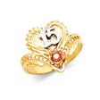 14K Tri-Color Gold Quinceañera 15 Años Heart Ring