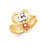 14K Tri-Color Gold Quinceañera 15 Años Heart Ring