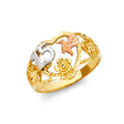 14K Tri-Color Gold Quinceañera 15 Años Hummingbird Ring