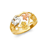 14K Tri-Color Gold Quinceañera 15 Años Hummingbird Ring