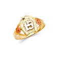 14K Tri-Color Gold Quinceañera 15 Años Horseshoe Ring