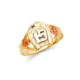 14K Tri-Color Gold Quinceañera 15 Años Horseshoe Ring