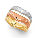 14K Tri-Color Gold Diamond-Cut Band Ring on White Background