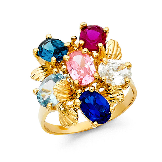 14K Yellow Gold Mother's Birthstone Cluster Ring on White Background