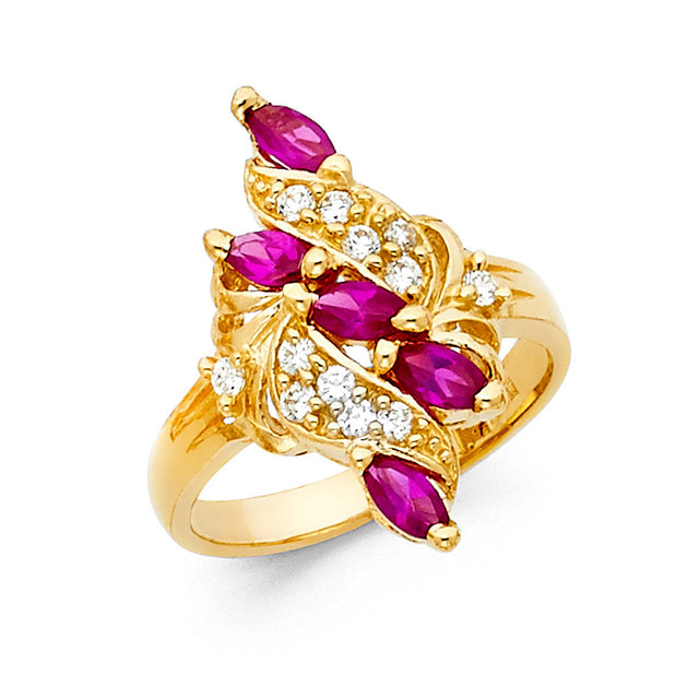 14K Yellow Gold Mother's Marquise Birthstone Spray Ring on White Background