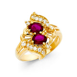 14K Yellow Gold Mother's Twin Oval Birthstone Cluster Ring on White Background
