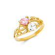 14K Yellow Gold Mother's Twin Heart Birthstone Ring on White Background