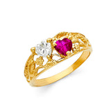 14K Yellow Gold Mother's Two-Stone Birthstone Bypass Ring on White Background