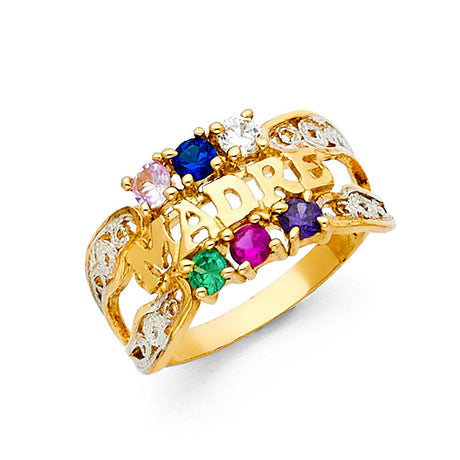 14K Two-Tone Gold Madre Pavé Nameplate Ring on White Background