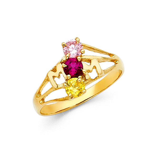 14K Yellow Gold Mom Split Nameplate Ring on White Background