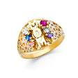 14K Two-Tone Gold Mom Domed Pavé Nameplate Ring on White Background