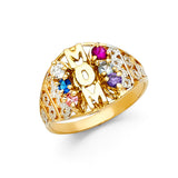 14K Two-Tone Gold Mom Domed Pavé Nameplate Ring on White Background