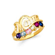 14K Yellow Gold Mom Script Nameplate Ring on White Background
