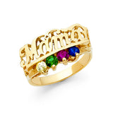 14K Yellow Gold Mamita Scroll Nameplate Ring on White Background