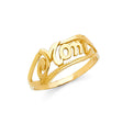 14K Yellow Gold Mom Open Script Nameplate Ring on White Background