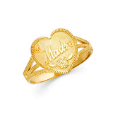 14K Yellow Gold Madre Heart Signet Ring on White Background