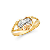 14K Two-Tone Gold Mommy Flower Nameplate Ring on White Background