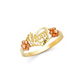 14K Two-Tone Gold Mom Flower Tricolor Nameplate Ring on White Background