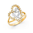 14K Two-Tone Gold Heart-Outline I Love You Ring on White Background