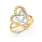 14K Two-Tone Gold Heart-Outline I Love You Ring on White Background