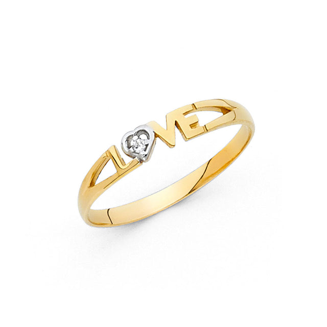 14K Two-Tone Gold Love Ring on White Background