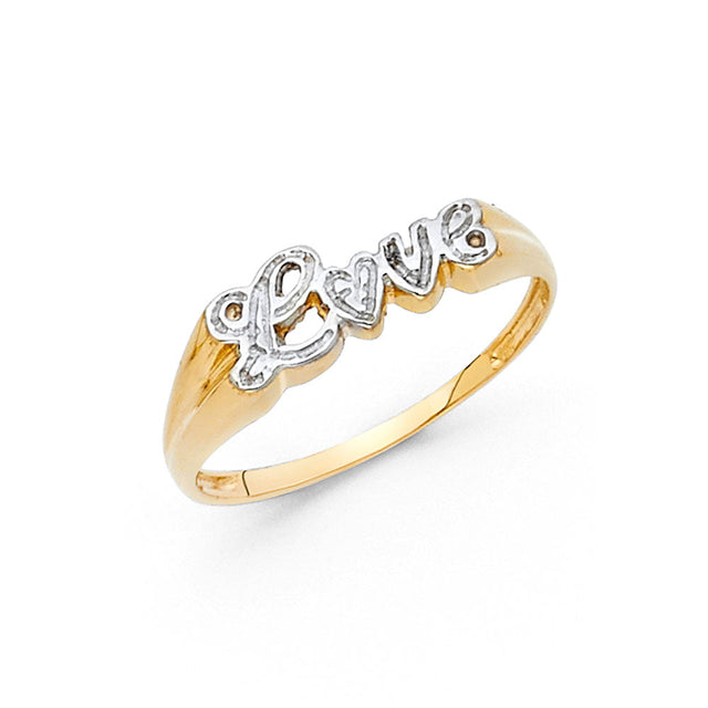 14K Two-Tone Gold Script Love Ring