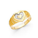 14K Two-Tone Gold Framed Heart Ring on White Background