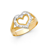 14K Two-Tone Gold Filigree Heart Ring on White Background