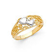 14K Two-Tone Gold Open Heart Ring on White Background