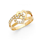 14K Yellow Gold Interlocking Pave Heart Ring