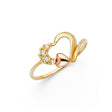 14K Two-Tone Gold Fancy Open Heart Ring with Rose Accent Heart