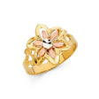 14K Tri-Color Gold Diamond-Cut Open Petal Flower Ring