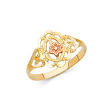 14K Tri-Color Gold Rose and Blossom Vine Ring
