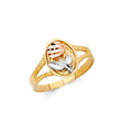 14K Tri-Color Gold Oval Rose Flower Ring