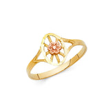 14K Two-Tone Gold Oval Openwork Flower Ring